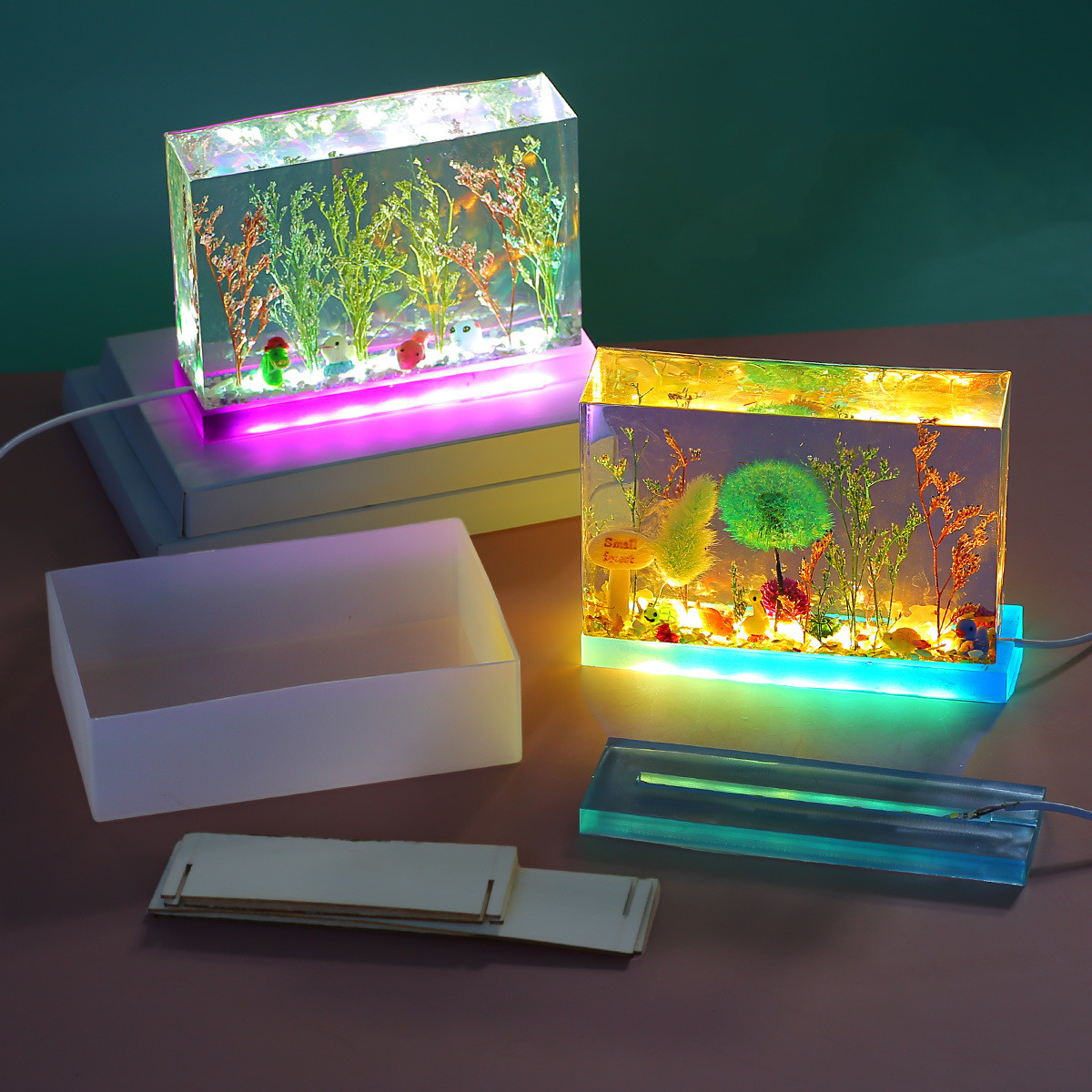 3D Printing Epoxy Resin - Droge bloem kubus ornament vierkante lamphouder